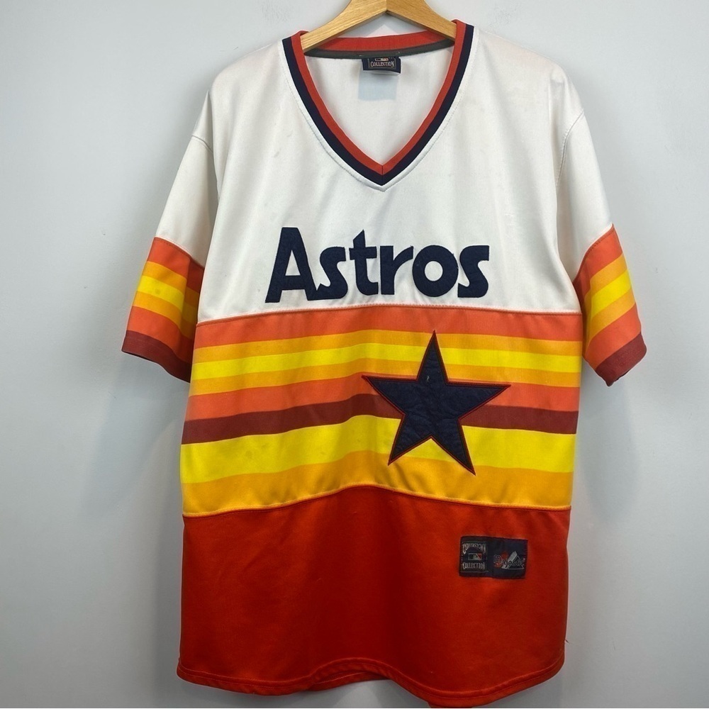 Vintage Majestic • Striped Houston Astros Spell Out Baseball Jersey